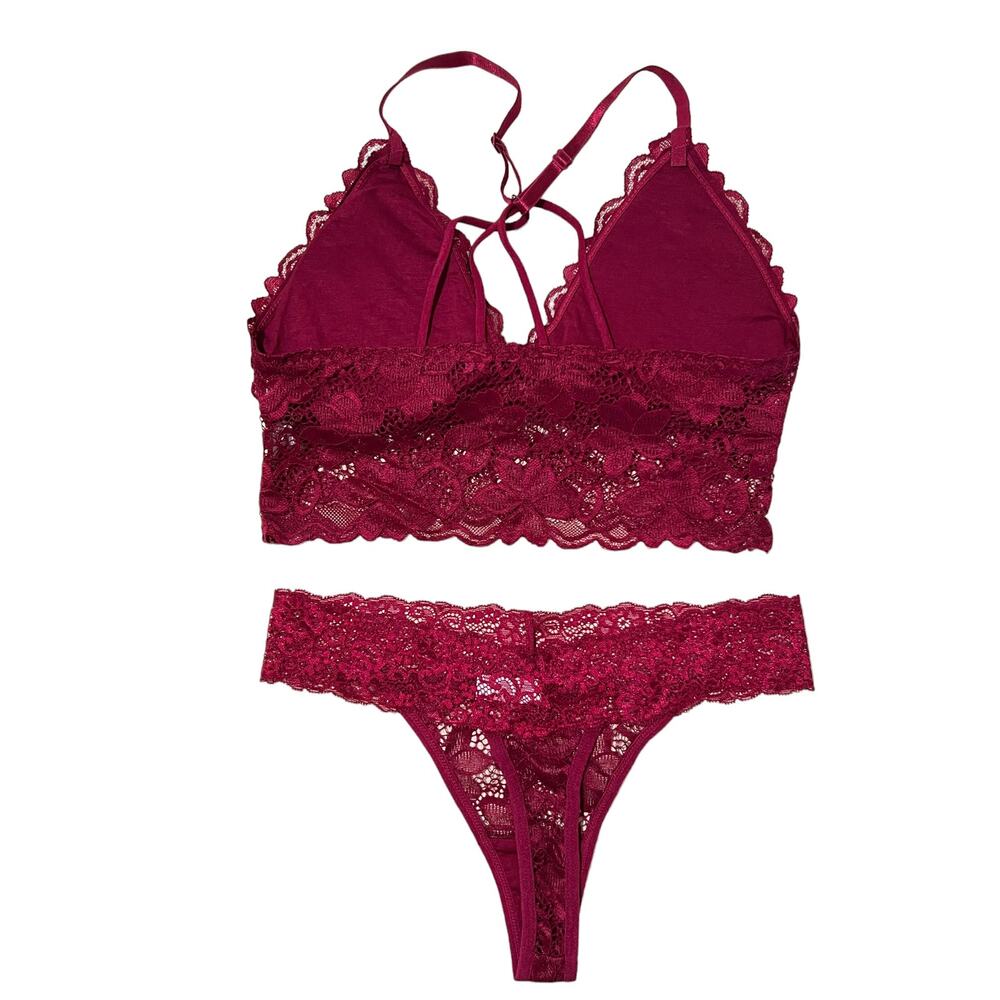 Lace Burgundy Camisole and Thong Lingerie Set Medium - Picture 6 of 6